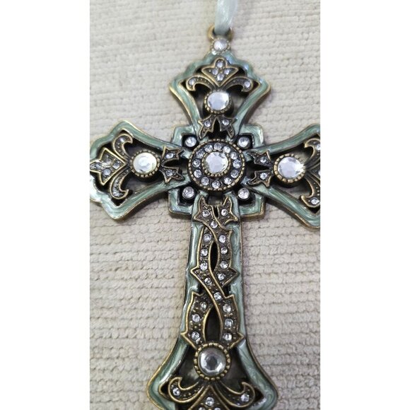 Vintage-Style Rhinestone Cross Ornament With Ribbon Hanger 5-1/2"H x 4"W - Picture 6 of 6